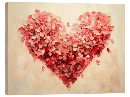 Wood print Valentines Day Red Hearts I