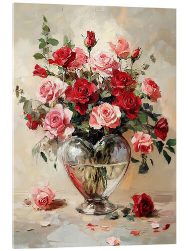 Acrylic print Heart vase with roses