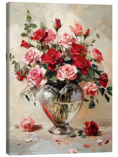 Canvas print Heart vase with roses