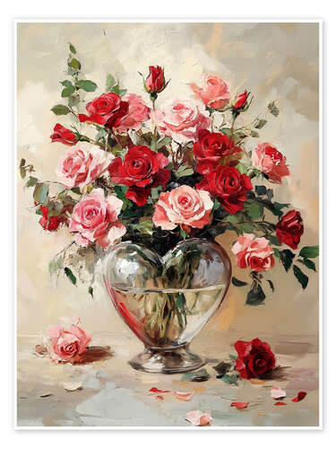 Poster Heart vase with roses