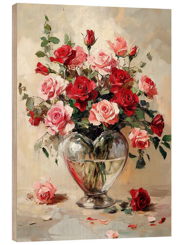 Quadro de madeira Heart vase with roses