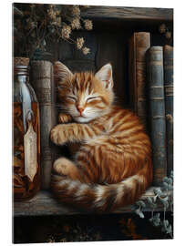 Akryylilasitaulu Ginger cat sleeping on books