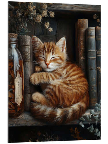 Obraz na aluminium Ginger cat sleeping on books