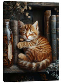 Canvas print Ginger cat sleeping on books