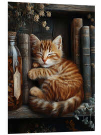 Bilde på skumplate Ginger cat sleeping on books