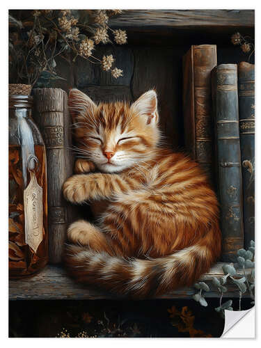 Sisustustarra Ginger cat sleeping on books
