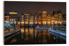 Holzbild Amsterdam bei Nacht