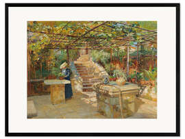 Gerahmter Kunstdruck Eine Blumenliebhaberin auf der Sonnenterrasse