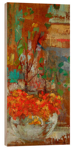 Wood print Composition with nasturtiums