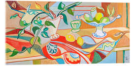 Acrylic print Still Life with Fruit Plate and Flowers