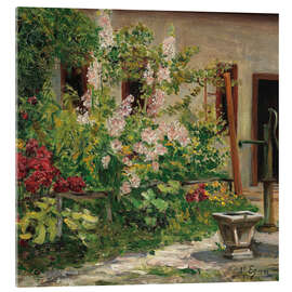 Akryylilasitaulu Front garden with blooming hollyhocks - Marie Egner