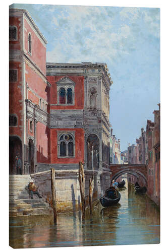Canvas-taulu Gondoliers on a Venetian Canal