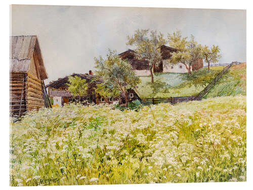 Akryylilasitaulu Farm houses and a white blooming field