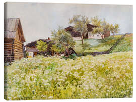 Leinwandbild Bauernhäuser und weiß blühendes - Marie Egner