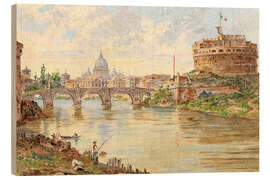Holzbild Ansicht von Rom mit der Engelsburg - Antonietta Brandeis