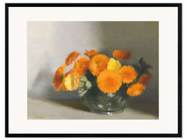 Framed art print Bowl of marigolds