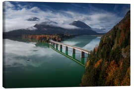 Tableau sur toile Sylvensteinsee, bridge to autumn - Martin Podt