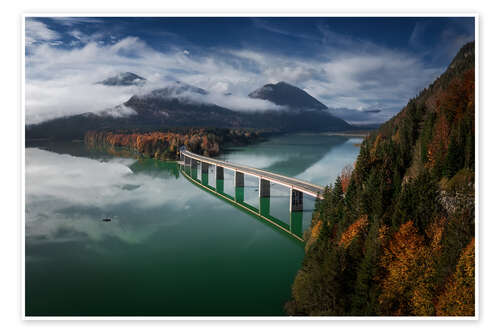 Poster Sylvensteinsee, bridge to autumn