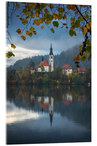Stampa su vetro acrilico Autumn at Lake Bled, Slovenia