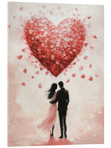 Tableau en verre acrylique Valentines Day Romantic Couple with Red Heart