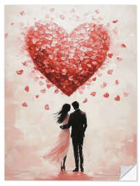 Wandsticker Romantisches Paar am Valentinstag mit rotem Herz
