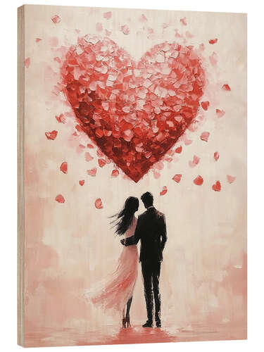 Quadro de madeira Valentines Day Romantic Couple with Red Heart