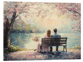 Acrylic print Romantic couple on Valentine's Day under cherry blossom tree