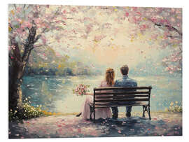 Hartschaumbild Romantisches Paar am Valentinstag unter Kirschblütenbaum