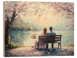 Hout print Romantic couple on Valentine's Day under cherry blossom tree