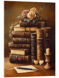 Acrylic print Antique Stack of Books and Roses - TAlex