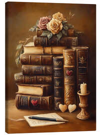 Stampa su tela Antique Stack of Books and Roses - TAlex