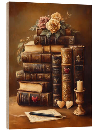 Puutaulu Antique Stack of Books and Roses