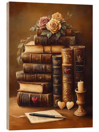 Puutaulu Antique Stack of Books and Roses - TAlex