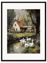 Innrammet kunsttrykk Ducks in village