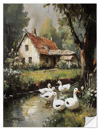Naklejka na ścianę Ducks in village