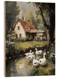 Wood print Ducks in village