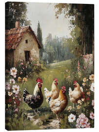 Canvas print Chickens at the old farm