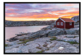 Gerahmter Kunstdruck Rote Hütte in den Schären