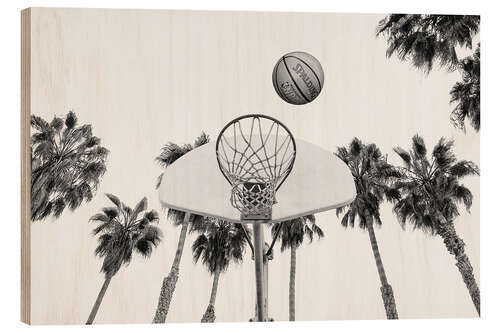 Wood print Basketball and Palm Trees