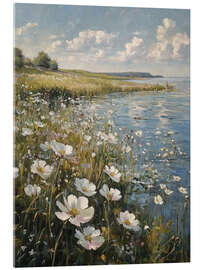 Acrylic print Spring landscape, river with wildflowers
