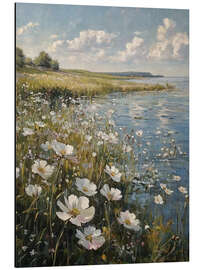Aluminium print Spring landscape, river with wildflowers