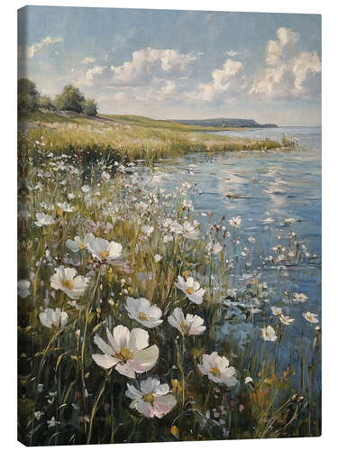 Canvas print Spring landscape, river with wildflowers