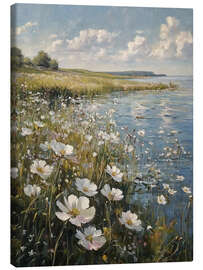 Canvas print Spring landscape, river with wildflowers - Olga Telnova