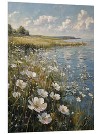 PVC print Spring landscape, river with wildflowers