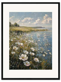 Innrammet kunsttrykk Spring landscape, river with wildflowers