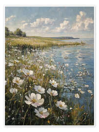 Obra artística Spring landscape, river with wildflowers - Olga Telnova