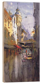 Holzbild Quiet Street with Cafés - Samira Yanushkova