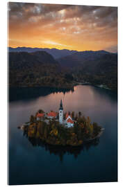 Stampa su vetro acrilico Lake Bled at sunset, Slovenia - Martin Podt