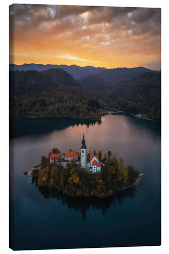 Stampa su tela Lake Bled at sunset, Slovenia