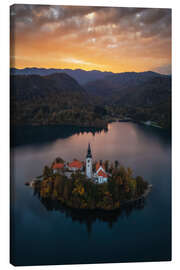 Stampa su tela Lake Bled at sunset, Slovenia - Martin Podt